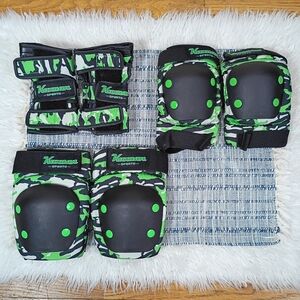 Camo Green Kneepads, Wrist Guard, And Elbow Pads Protective Wear For Kids